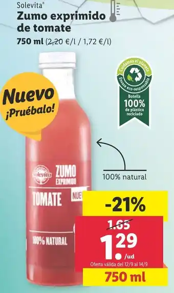 Lidl Zumo Exprimado de Tomate oferta