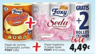 Supermercados Piedra Papel De Cocina Cartapaglia Jumbo Foxy Rollo Papel Higiénico 3 Capas Seda Foxy oferta