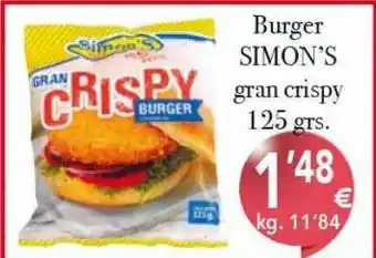 Congelados Copos Burger simon's gran crispy oferta