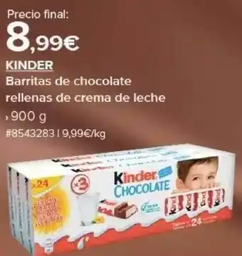 Costco Barritas de chocolate rellenas de crema de leche kinder oferta