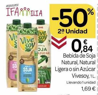 Supermercados El Jamón -50% 2a unidad bebida de soja natural natural ligera o sin azúcar vivesoy oferta