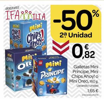 Supermercados El Jamón -50% 2a unidad galletas mini príncipe mini chips ahoy! o mini oreo oferta