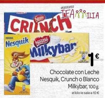 Supermercados El Jamón Chocolate con leche nesquik crunch o blanco milkybar oferta