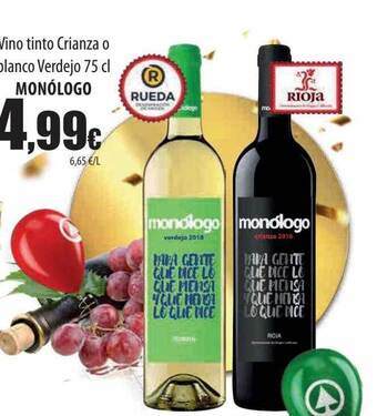 Spar Tenerife Vino tinto crianza o blanco verdejo monólogo oferta