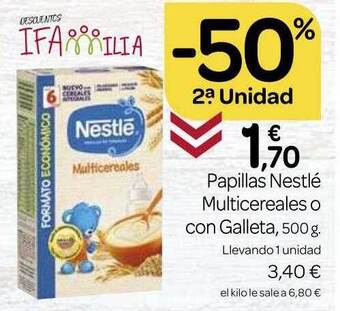 Supermercados El Jamón Papillas nestlé multicereales o con galleta oferta