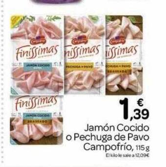 Supermercados El Jamón Jamón cocido o pechuga de pavo campofrío oferta