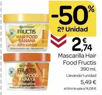 Supermercados El Jamón -50% 2a unidad mascarilla hair food fructis oferta