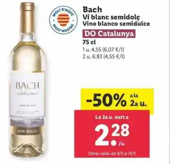 Lidl -50% a la 2a u. bach vino blanco semidulce do catalunya oferta