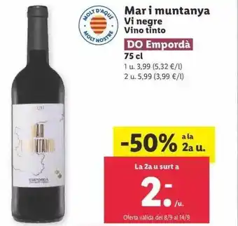 Lidl -50% a la 2a u. mar i muntanya vino tinto do empordá oferta