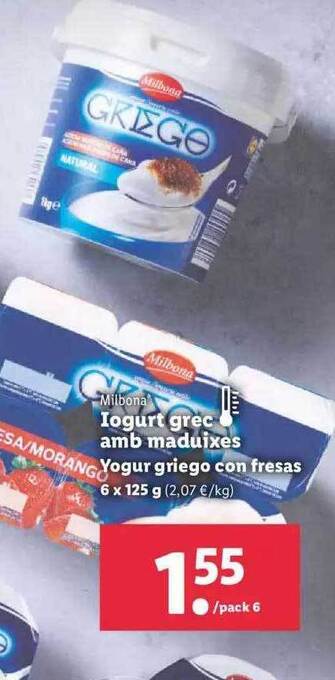 Lidl Milbona yogur griego con fresas oferta