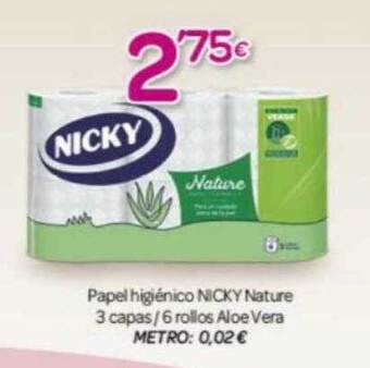 Alsara Supermercados Papel higiénico nicky nature 3 capas - 6 rollos aloe vera oferta