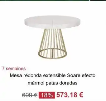 Muebles Menzzo 7 semaines mesa redonda extensible soare efecto mármol patas doradas 699 € 18% 573.18 € oferta