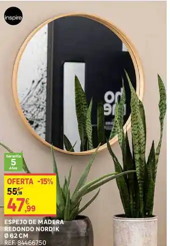Leroy Merlin Espejo de madera redondo nordik oferta