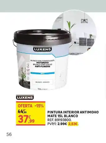 Leroy Merlin Pintura interior antimoho mate 15l blanco luxens oferta