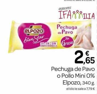 Supermercados El Jamón Pechuga de pavo o pollo mini 0% elpozo oferta