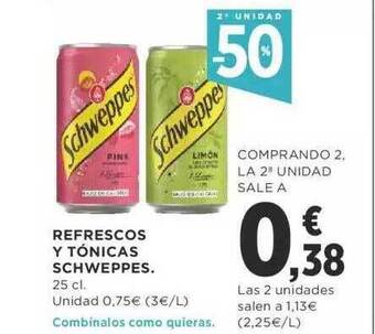 Supercor 2a unidad -50% refrescos y tónicas schweppes oferta