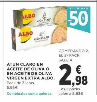 Supercor 2a unidad -50% atun claro en aceite de oliva o en aceite de oliva virgen extra albo oferta