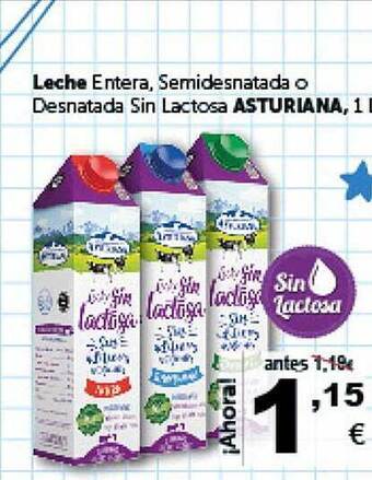 Masymas Leche entera semidesnatada o desnatada sin lactosa asturiana oferta
