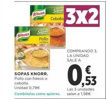 Supercor Sopas knorr pollo con fideos o cebolla oferta