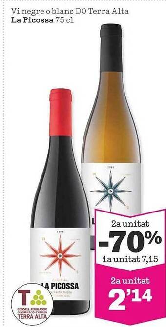 Sorli 2a unitat -70% vi negre o blanc do terra alta la picossa oferta