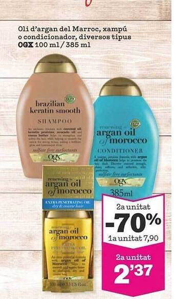 Sorli 2a unitat -70% oli d'argan del marroc xampú o condicionador diversos tipus ogx oferta