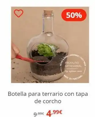 Espaço Casa 50% handmade produto artesanal dy shape portural botella para terrario con tapa de corcho 9.99€ 4,99€ oferta