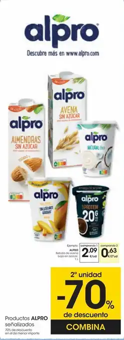 Eroski Alpro bebida de avena baja en azúcar 1l oferta