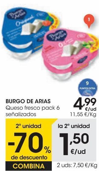 Eroski Burgo de arias queso fresco natural pack 6x72 g oferta