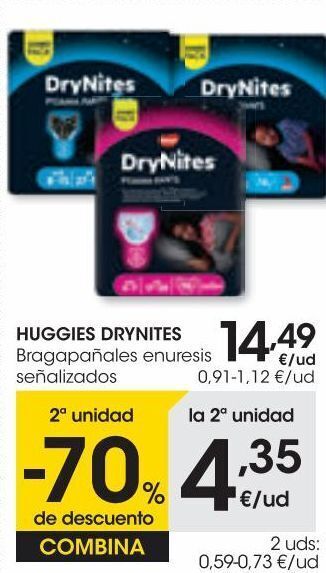 Eroski Dry nites braga noche niña 4-7 años (17-30 kg) 16 uds oferta