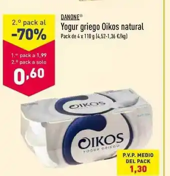 ALDI Danone Yogur Griego Oikos Natural 4x110g oferta
