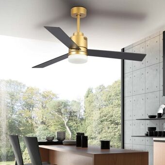 Lúzete Ventilador de techo led 18w regulable oro negro/haya godric oferta
