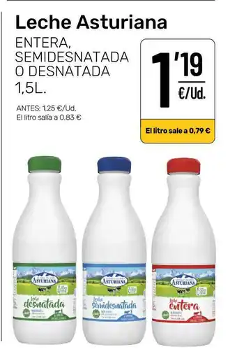 AhorraMas Leche Asturiana Entera, Semidesnatada o desnatada 1,5L oferta