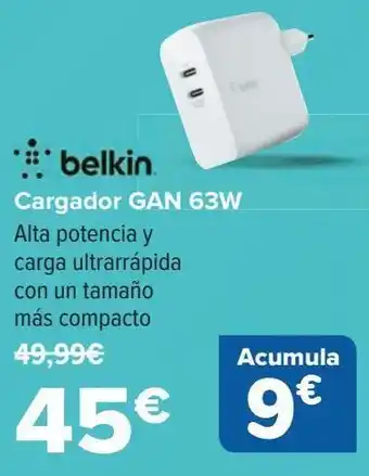 Carrefour Belkin cargador gan 63w oferta