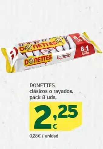 HiperDino Donettes clásico o rayados, pack oferta