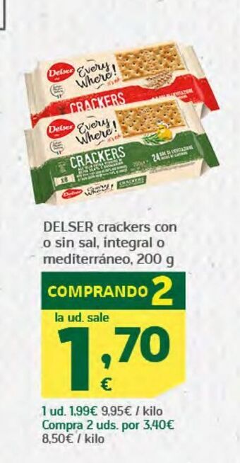 HiperDino Delser crackers con o sin sal, integral o mediterráneo oferta