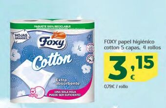 HiperDino Foxy papel higiénico cotton 5 capas, 4 rollos oferta