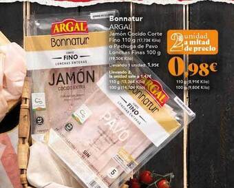 Gadis Bonnatur argal jamón cocido corte fino o pechuga de pavo lonchas finas oferta