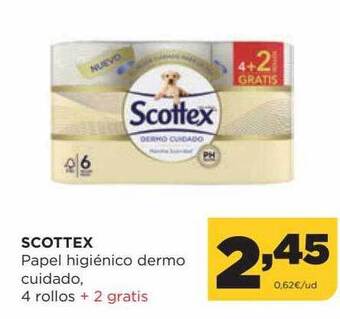 Alimerka Scottex papel higiénico dermo cuidado 4 rollos + 2 gratis oferta