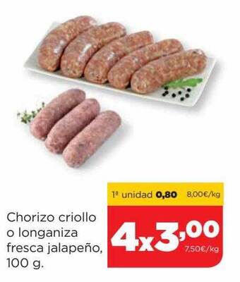 Alimerka Chorizo criollo o longaniza fresca jalapeño oferta