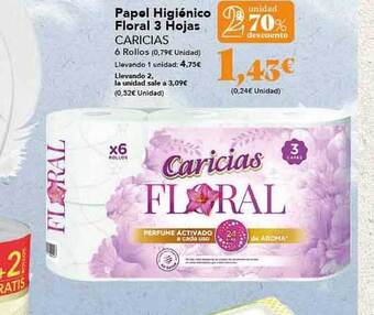 Gadis 2a unidad 70% descuento papel higiénico floral 3 hojas caricias oferta