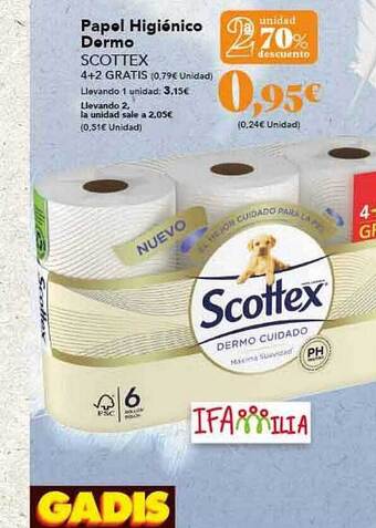 Gadis 2a unidad 70% descuento papel higiénico dermo scottex oferta