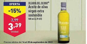 ALDI Olearia del olivar aceite de oliva virgen extra sostenible oferta