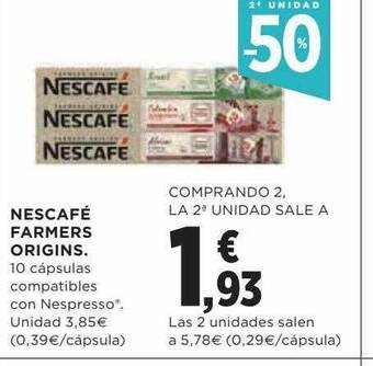 Hipercor 2a unidad -50% nescafé farmers origins oferta
