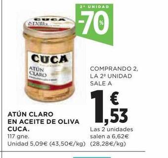 Hipercor 2a unidad -70% atún claro en aceite de oliva cuca oferta