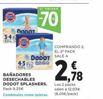 Hipercor 2a unidad -70% bañadores desechables dodot splashers oferta