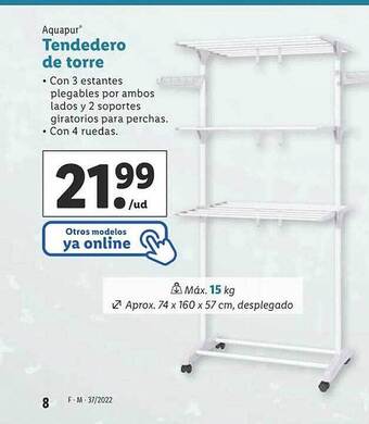 Lidl Aquapur tendedero de torre oferta