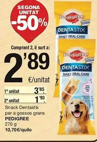 SPAR Segona unitat -50% snack dentastix per a gossos grans pedigree oferta