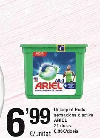 SPAR Detergent pods sensacions o active ariel 21 dosis oferta