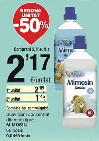 SPAR Segona unitat -50% suavitzant concentrat diferents tipus mimosín 60 dosis oferta