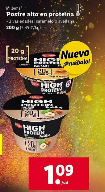 Lidl Milbona postre alto en proteina oferta